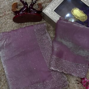 Women's Luxurious Shimmering Grey Organza Saree with Intricately Embroidered Black Blouse - Perfect for Festive & Evening Wear
